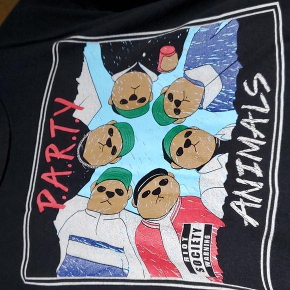 MENS RIOT SOCIETY PARTY ANIMALS BLACK GRAPHIC TEE SIZE XL - Picture 2 of 4